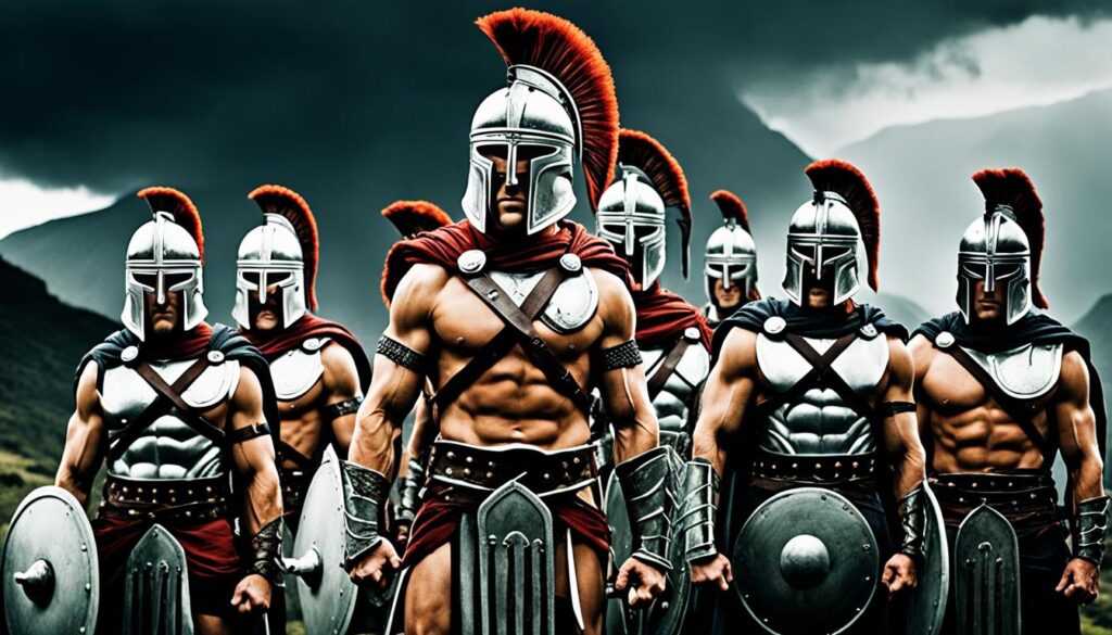 Spartan warriors with braided hairstyles