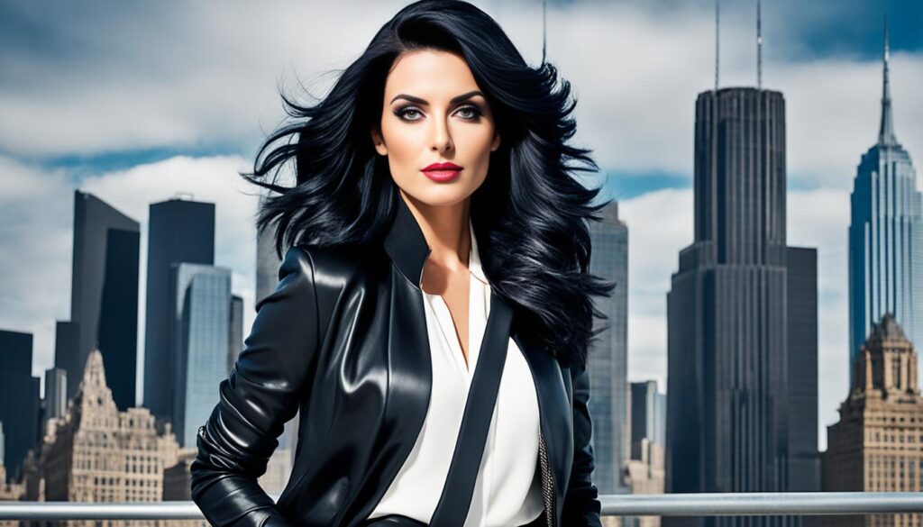 Stylish woman with jet black hair